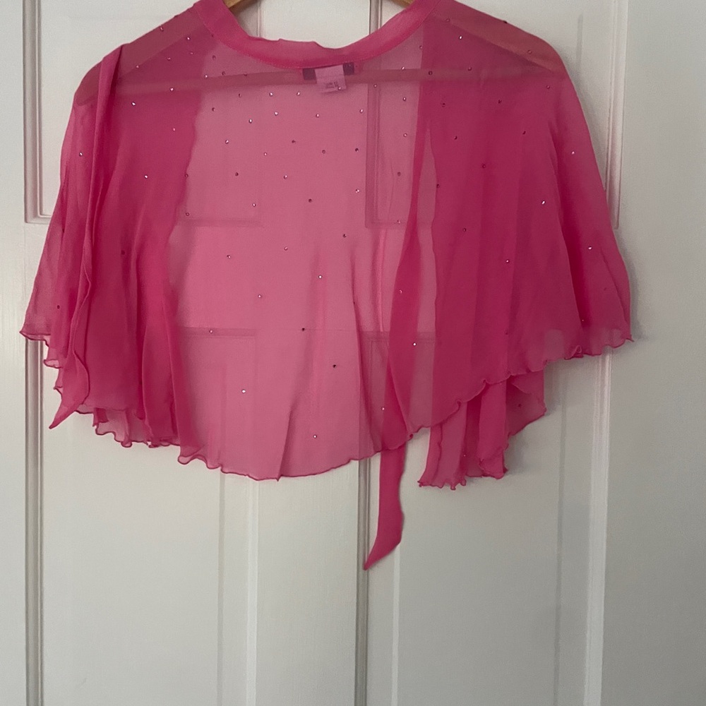 Rare Vintage 90s betsey johnson ultra pink rhinestone chiffon cape - Picture 5 of 8